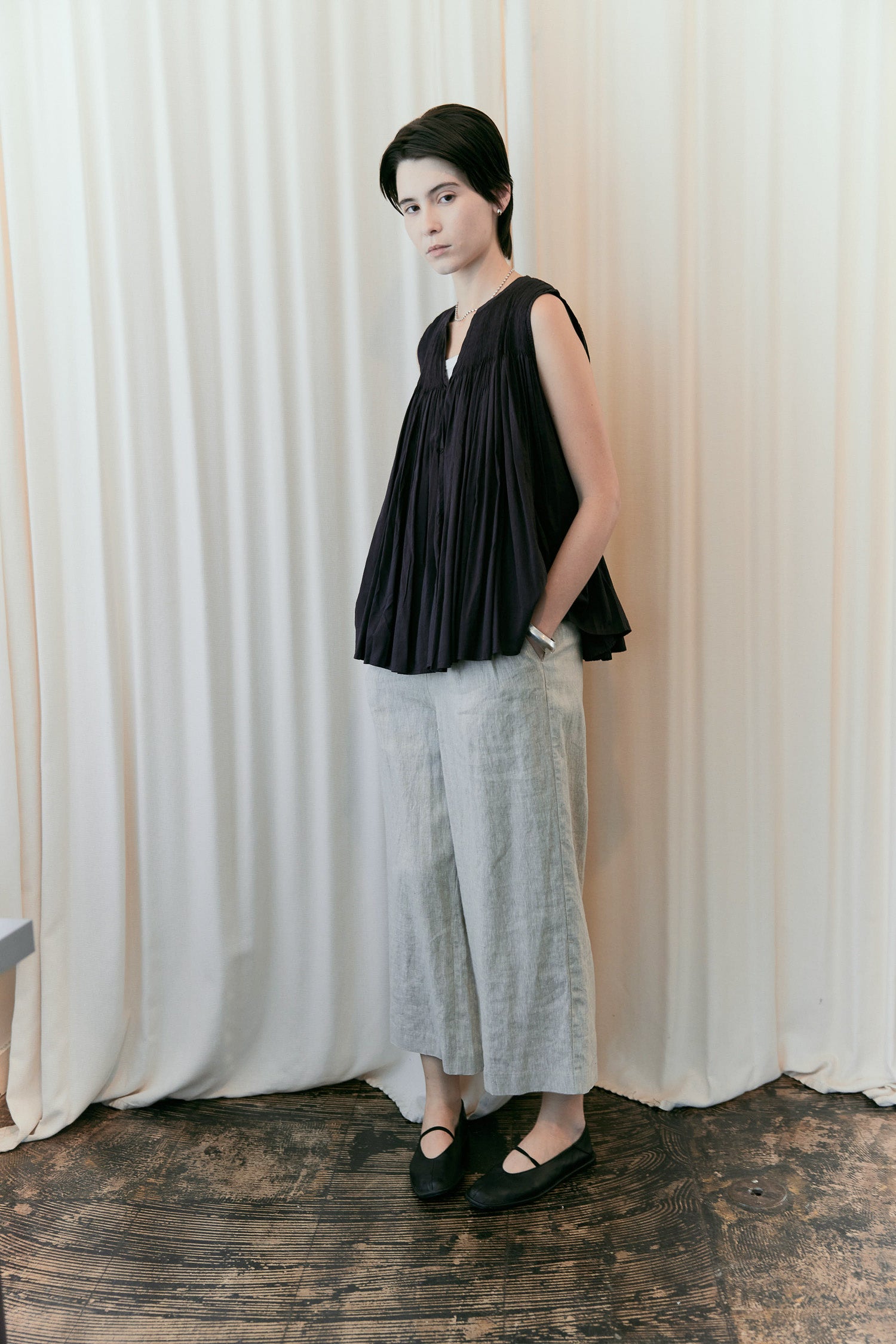 doux bleu　コットンシルク ハンドギャザージレ　DB-2618-041