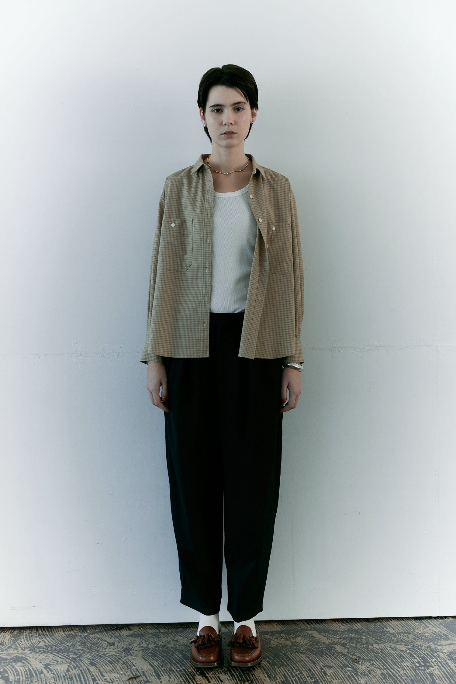 doux bleu　クロスステッチ刺繍 チェックシャツ　DB-2613-009