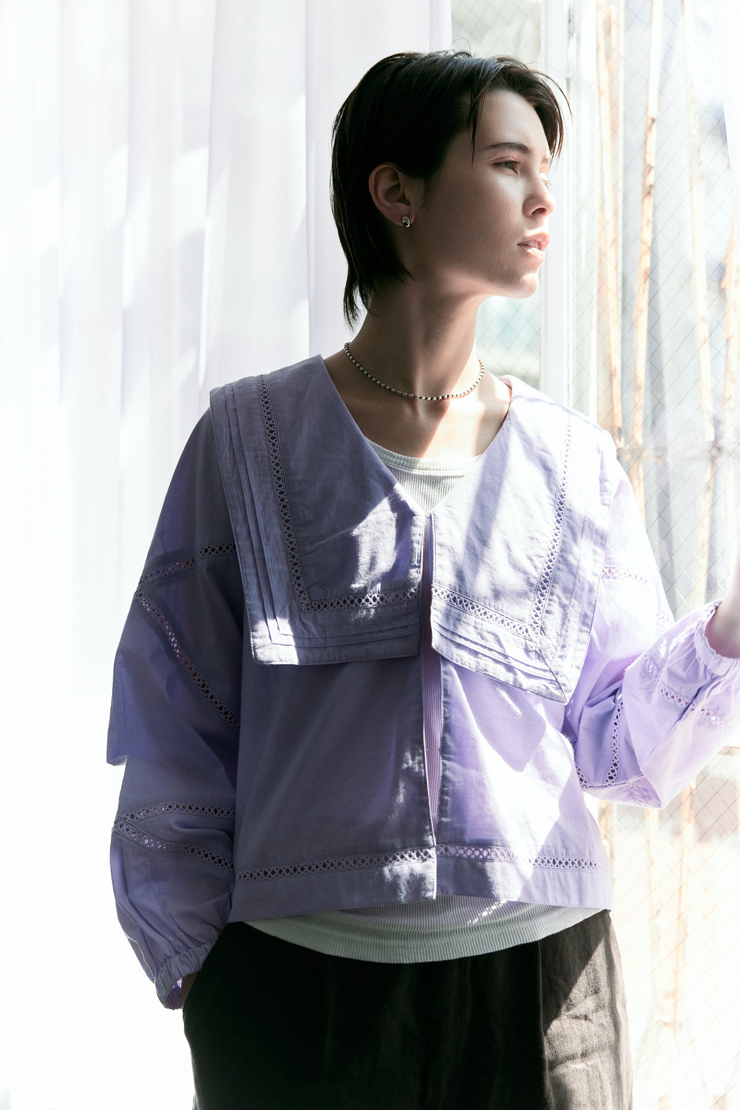 doux bleu　スクエアミディカラーブラウス　DB-2613-019