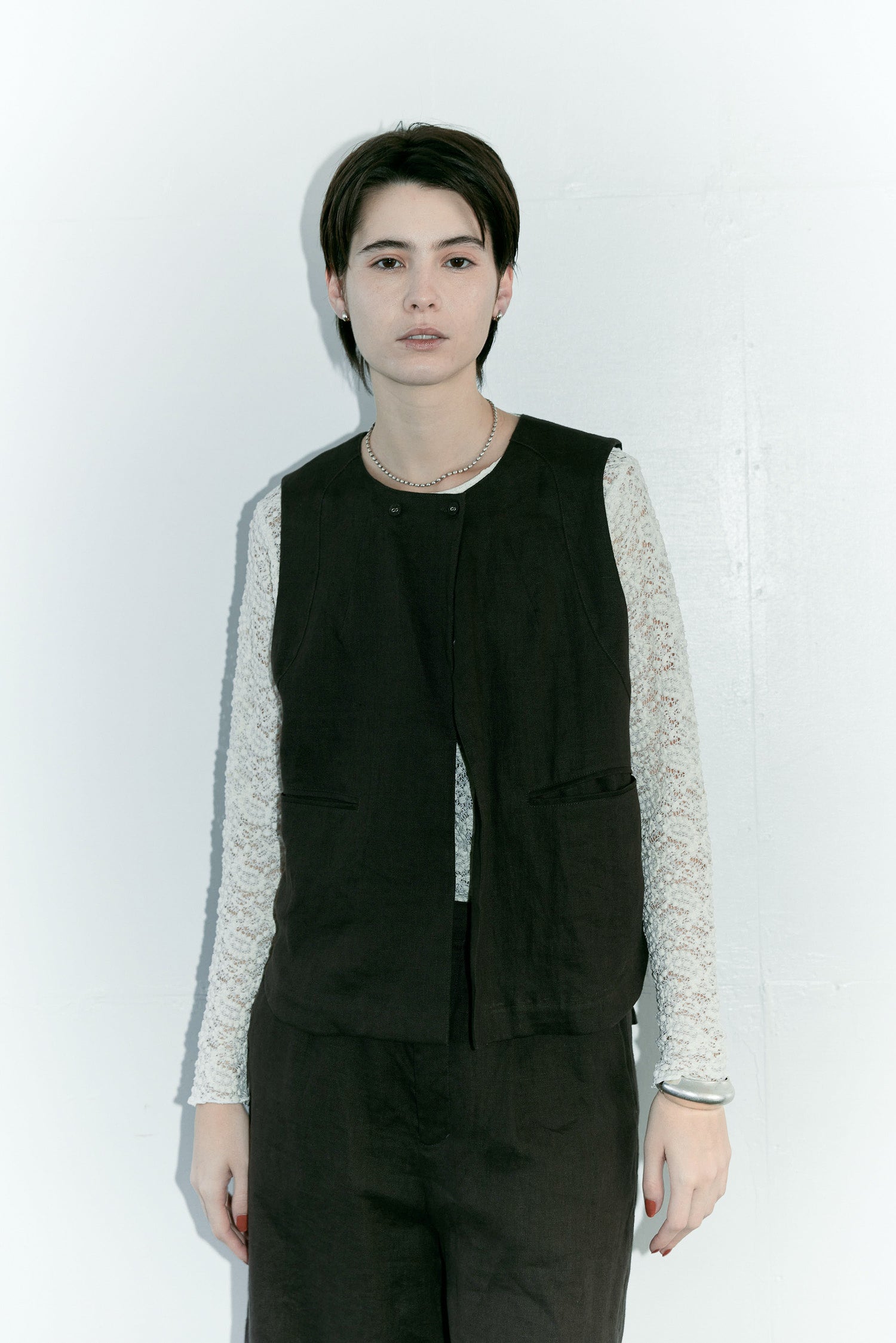 doux bleu　クラシックリネン ショートベスト　DB-2618-004