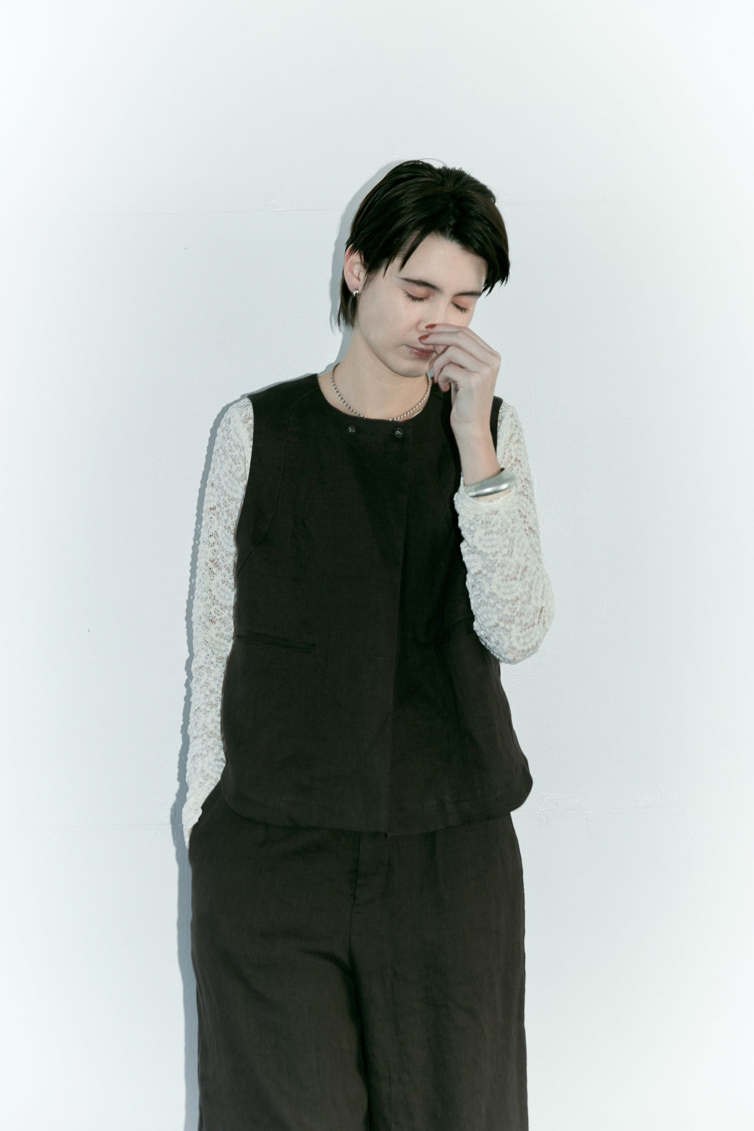 doux bleu　クラシックリネン ショートベスト　DB-2618-004