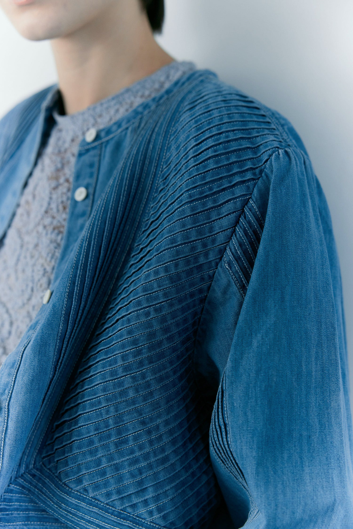 doux bleu　ピンタックステッチ デニムシャツ　DB-2663-068