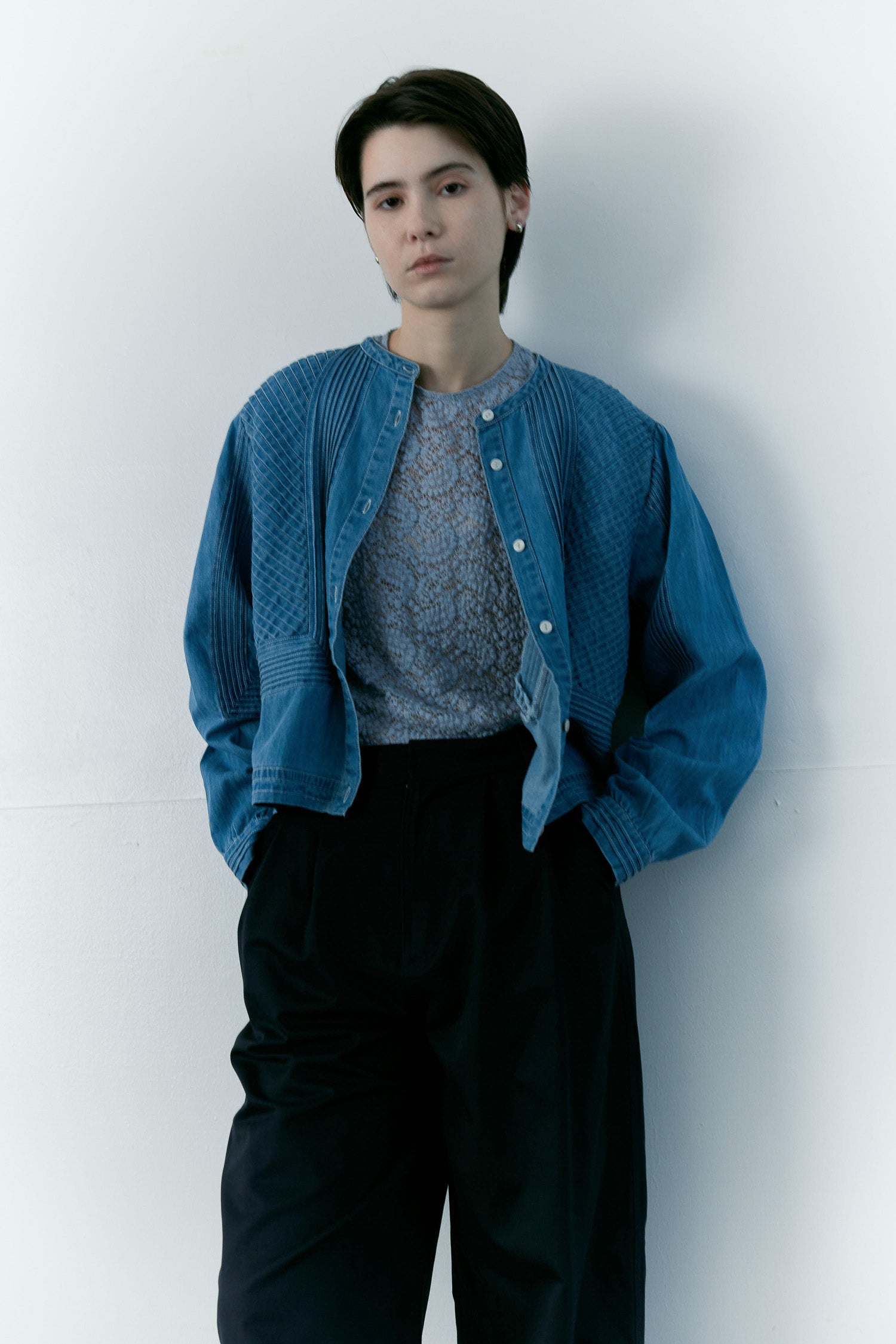 doux bleu　ピンタックステッチ デニムシャツ　DB-2663-068