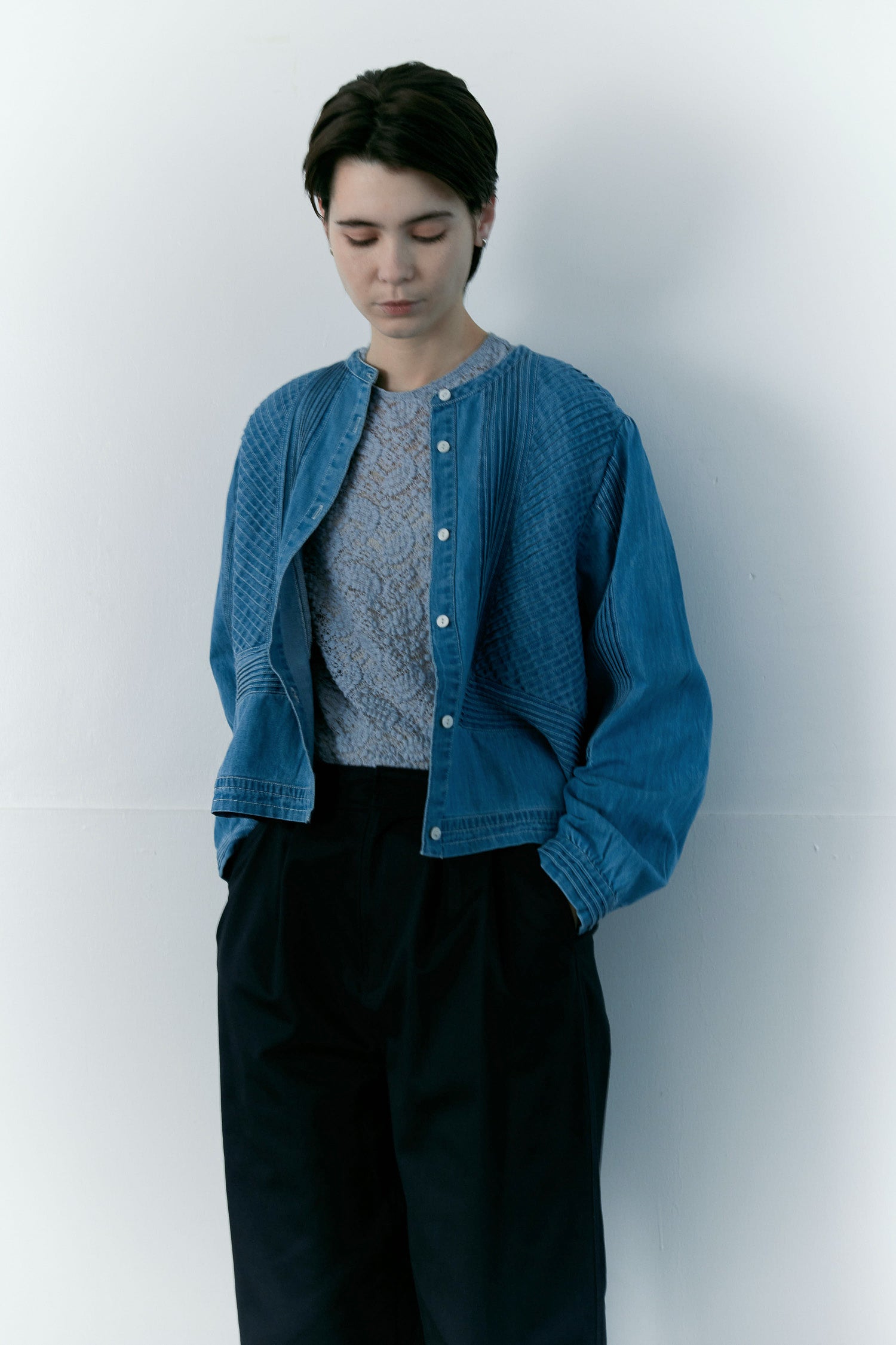 doux bleu　ピンタックステッチ デニムシャツ　DB-2663-068