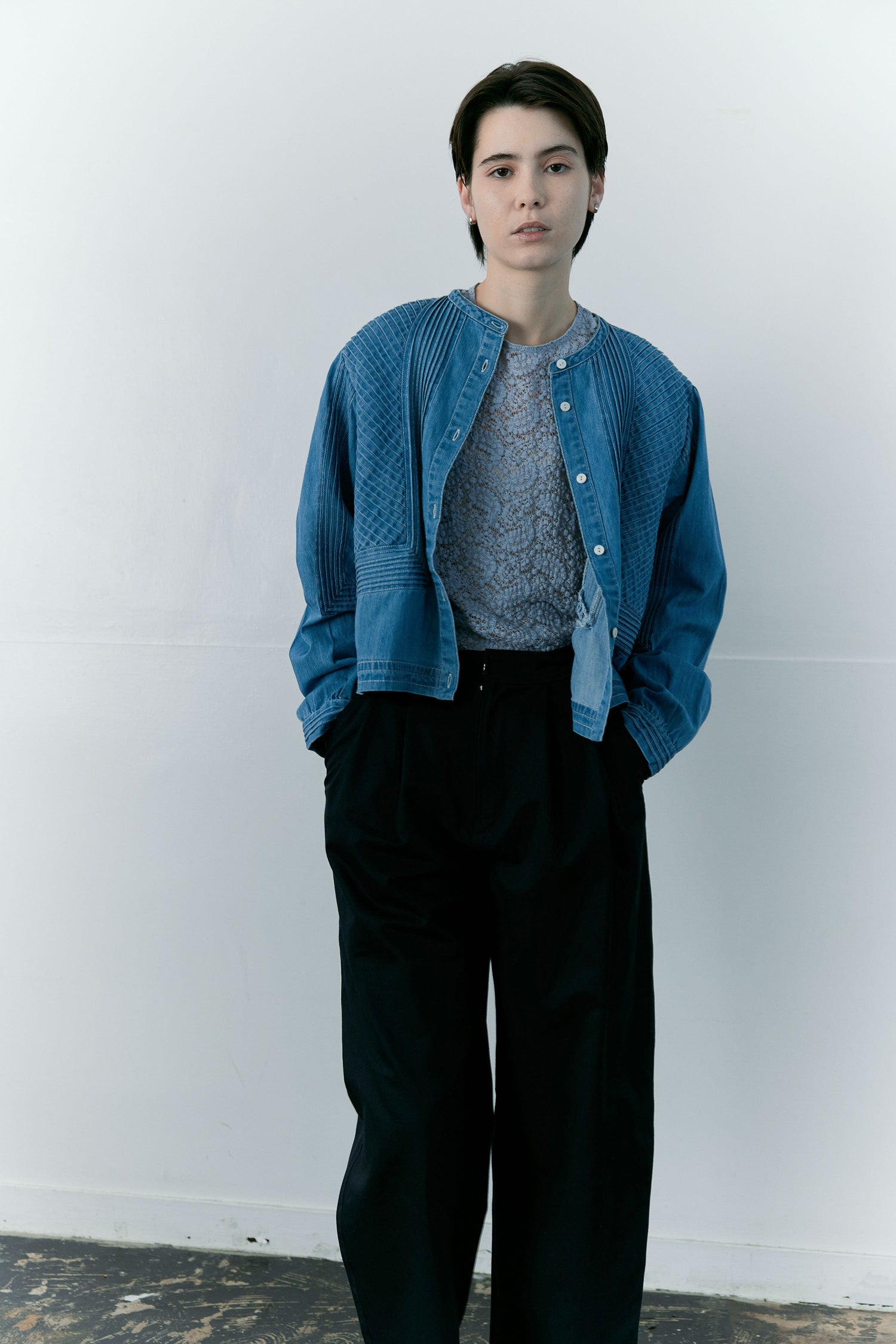 doux bleu　ピンタックステッチ デニムシャツ　DB-2663-068