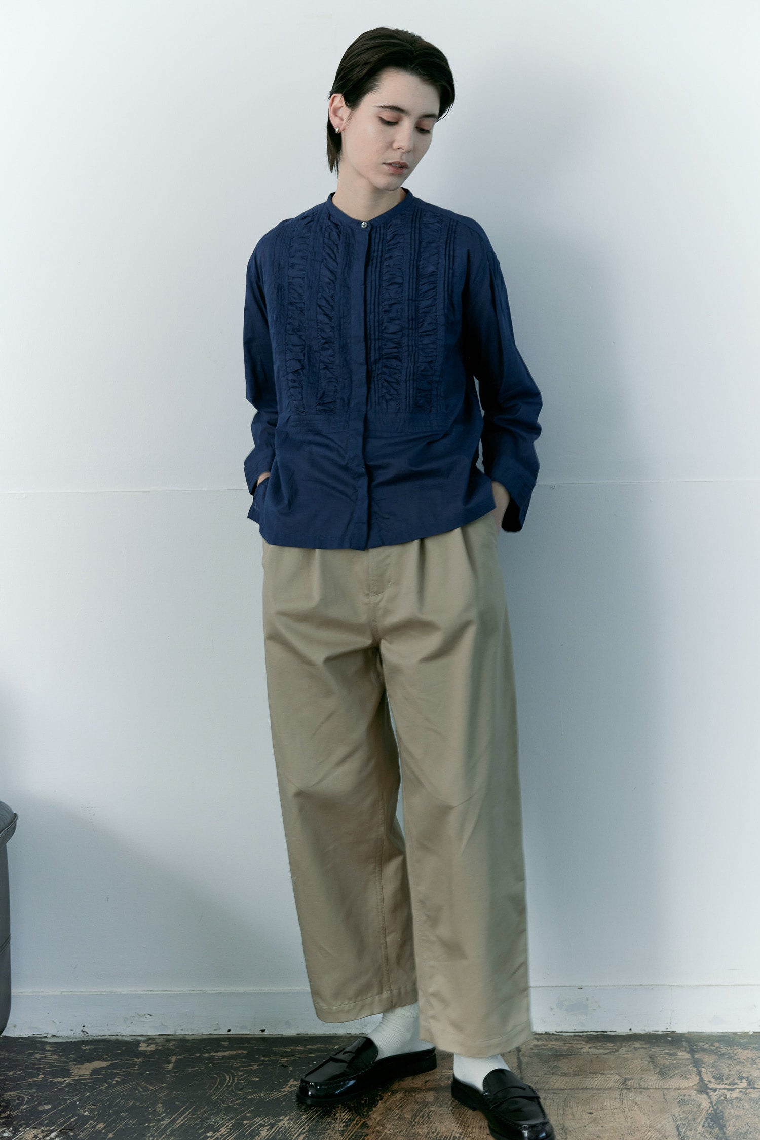 doux bleu　コットンカディ ギャザーヨークブラウス　DB-2613-029