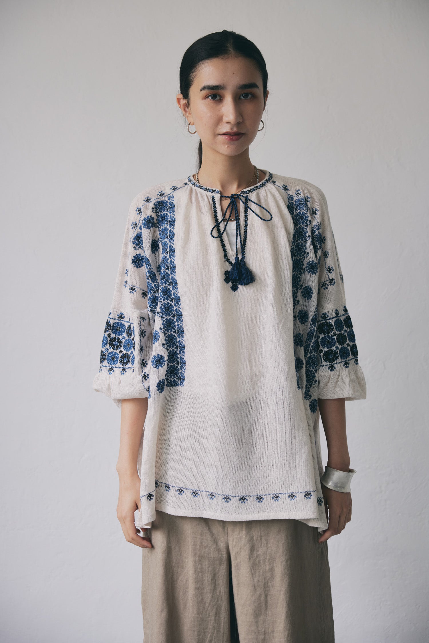 doux bleu　インド刺繍 メッシュブラウス　DB-2513-039