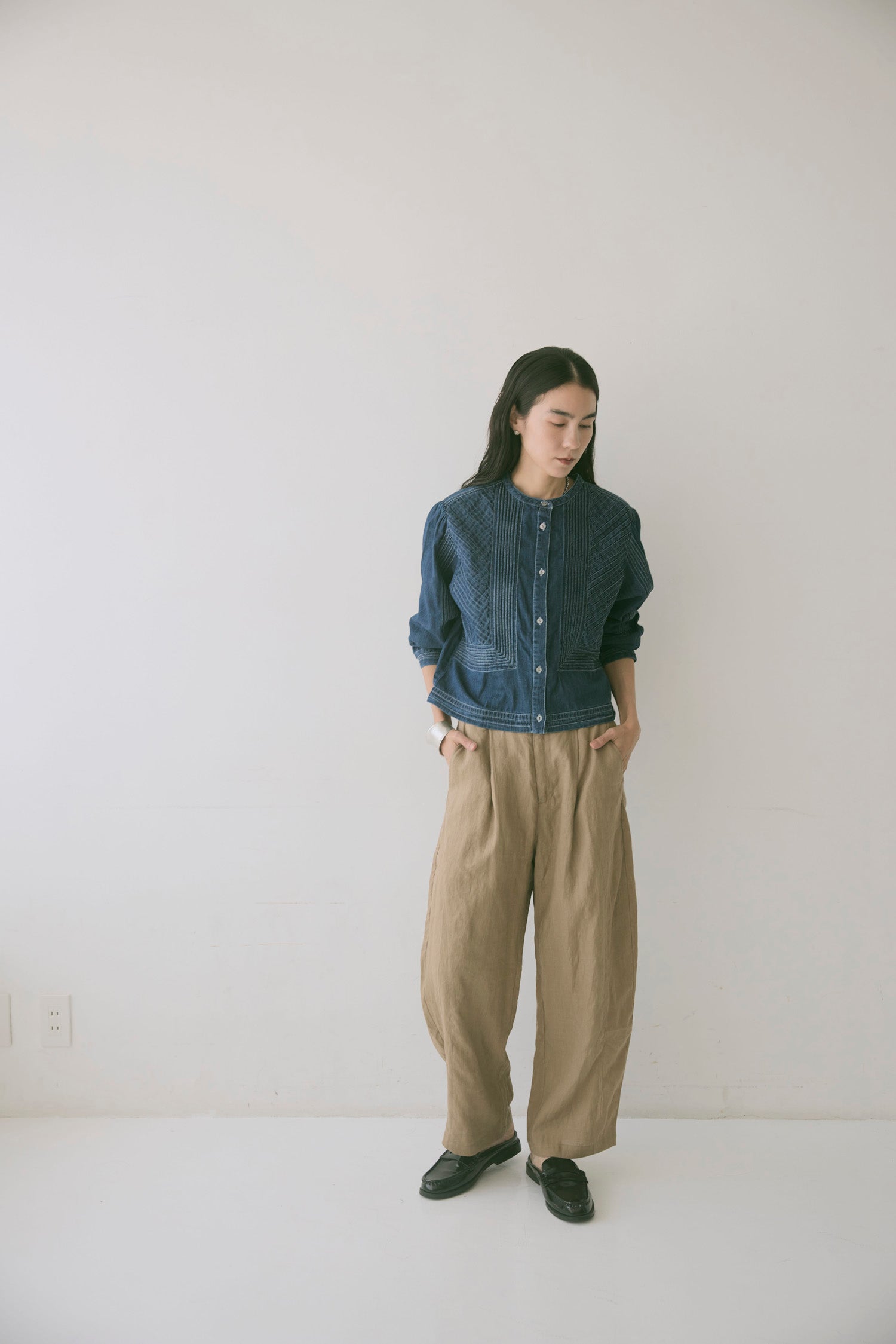 doux bleu　ピンタックステッチ デニムシャツ　DB-2663-068
