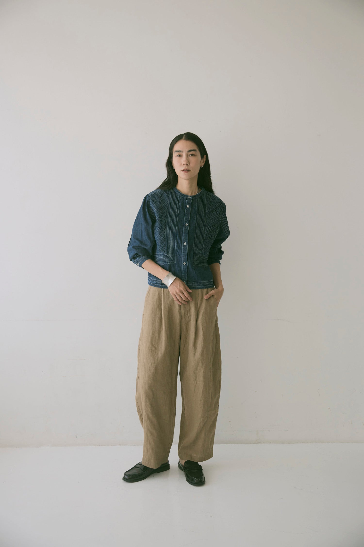 doux bleu　ピンタックステッチ デニムシャツ　DB-2663-068
