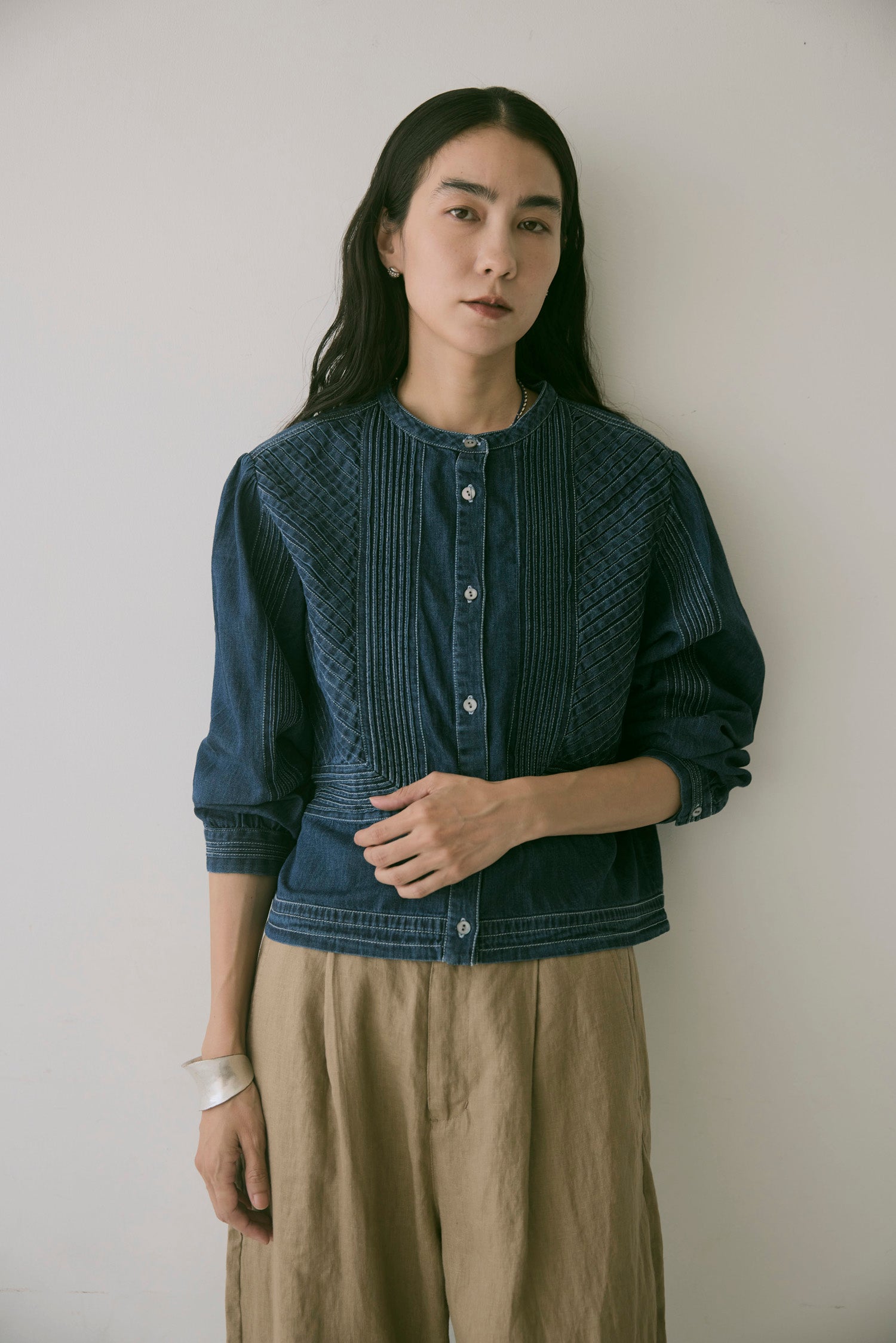 doux bleu　ピンタックステッチ デニムシャツ　DB-2663-068