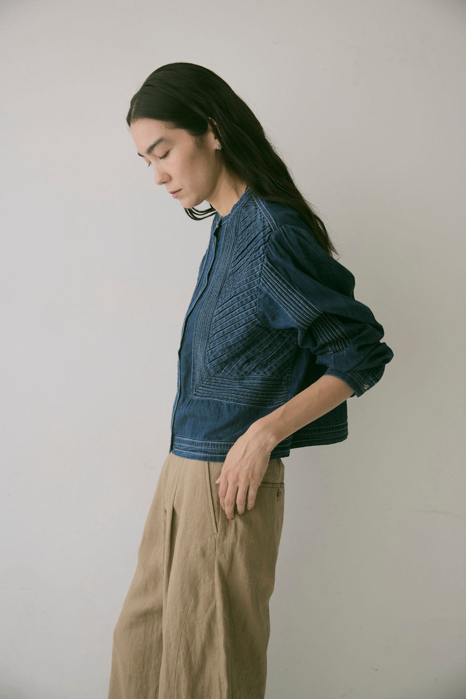doux bleu　ピンタックステッチ デニムシャツ　DB-2663-068