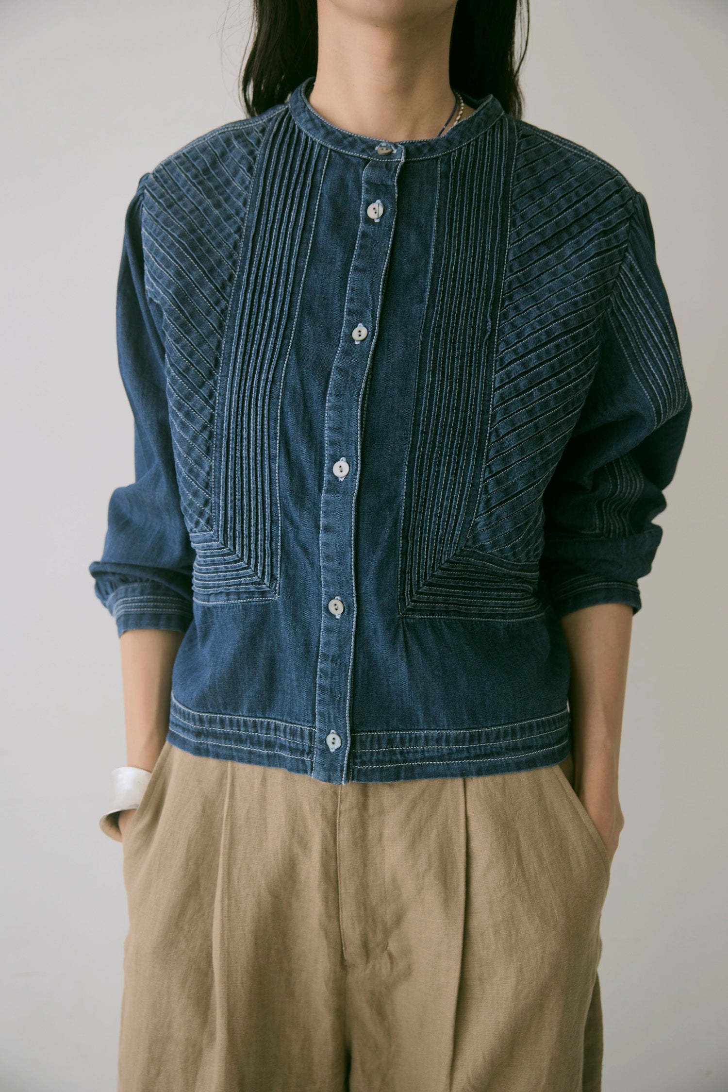 doux bleu　ピンタックステッチ デニムシャツ　DB-2663-068