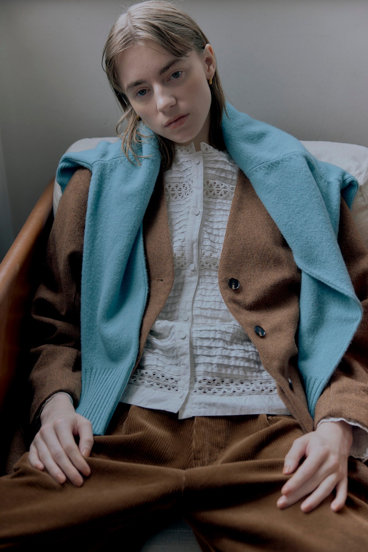 doux bleu　ノーカラー ツイードジャケット　DB-2657-054