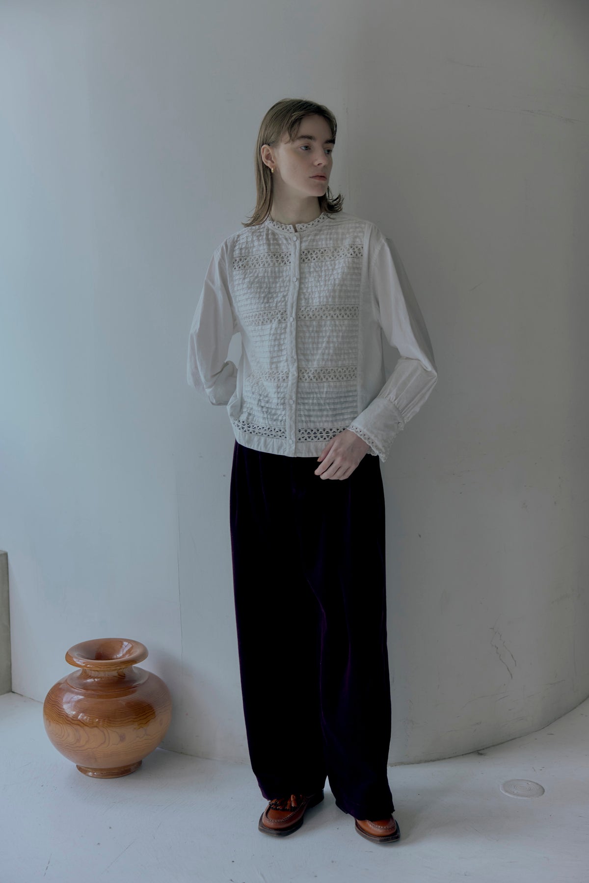 doux bleu　コットンキャンブリック 刺繍レースブラウス　DB-2653-051