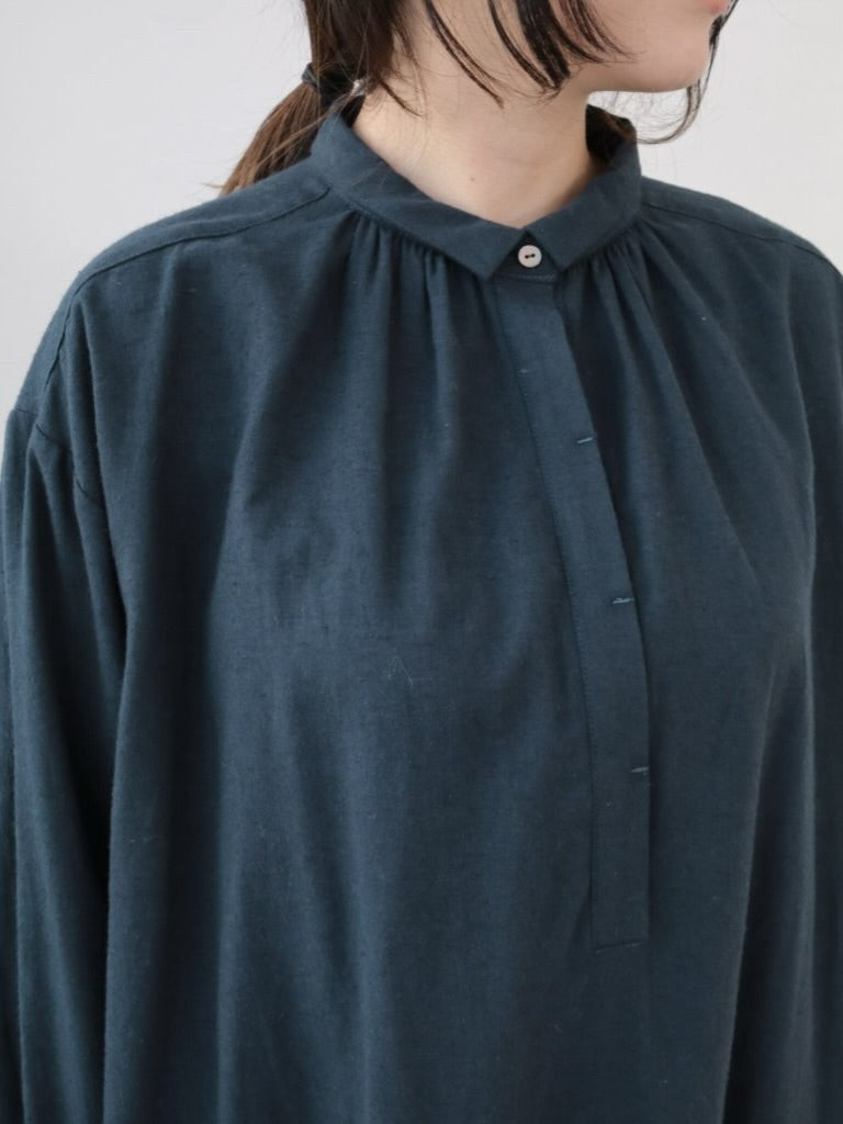 YARRA　オリジナルツイルちび衿ギャザーワンピース　YR-1554-249