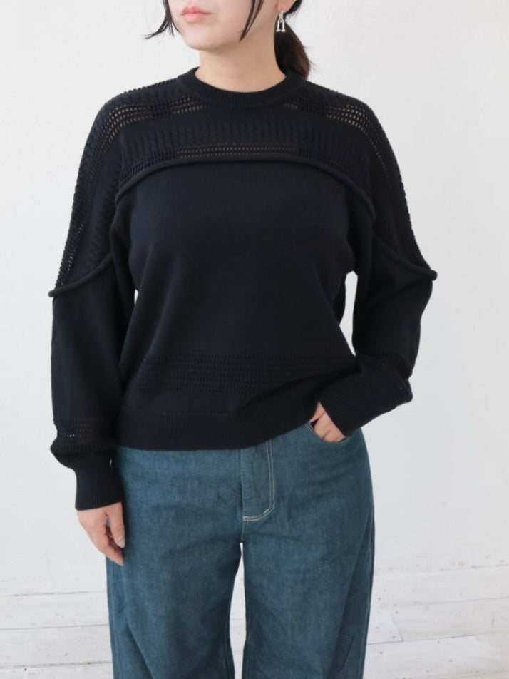 YARRA NEU　透かし編みヨークニットプルオーバー　NU-5612-407