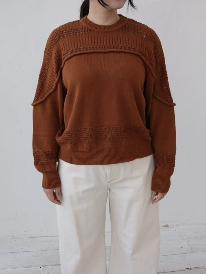 YARRA NEU　透かし編みヨークニットプルオーバー　NU-5612-407