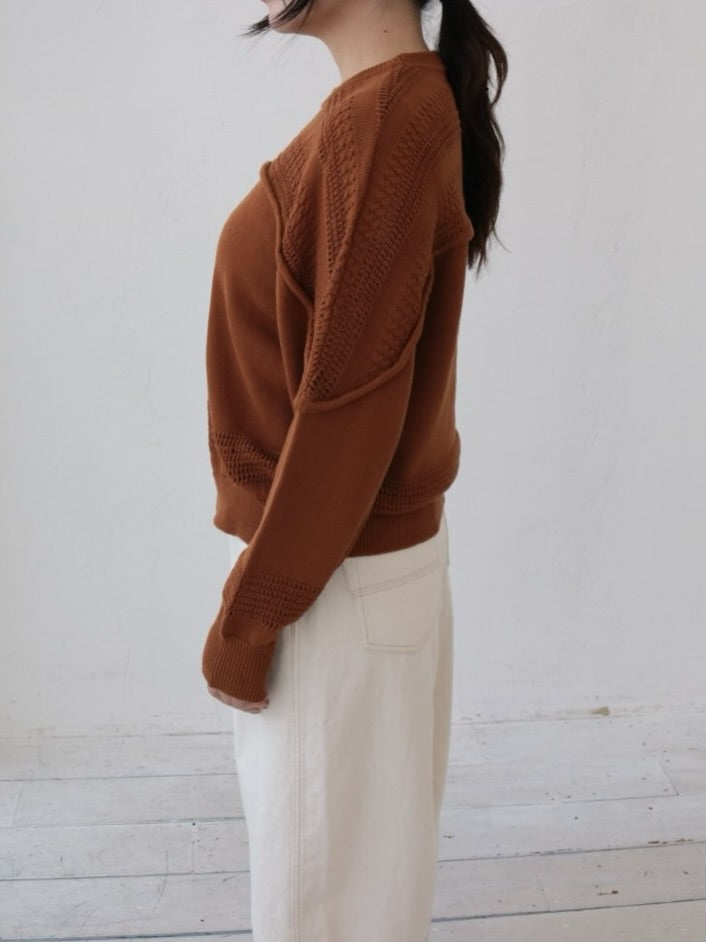 YARRA NEU　透かし編みヨークニットプルオーバー　NU-5612-407