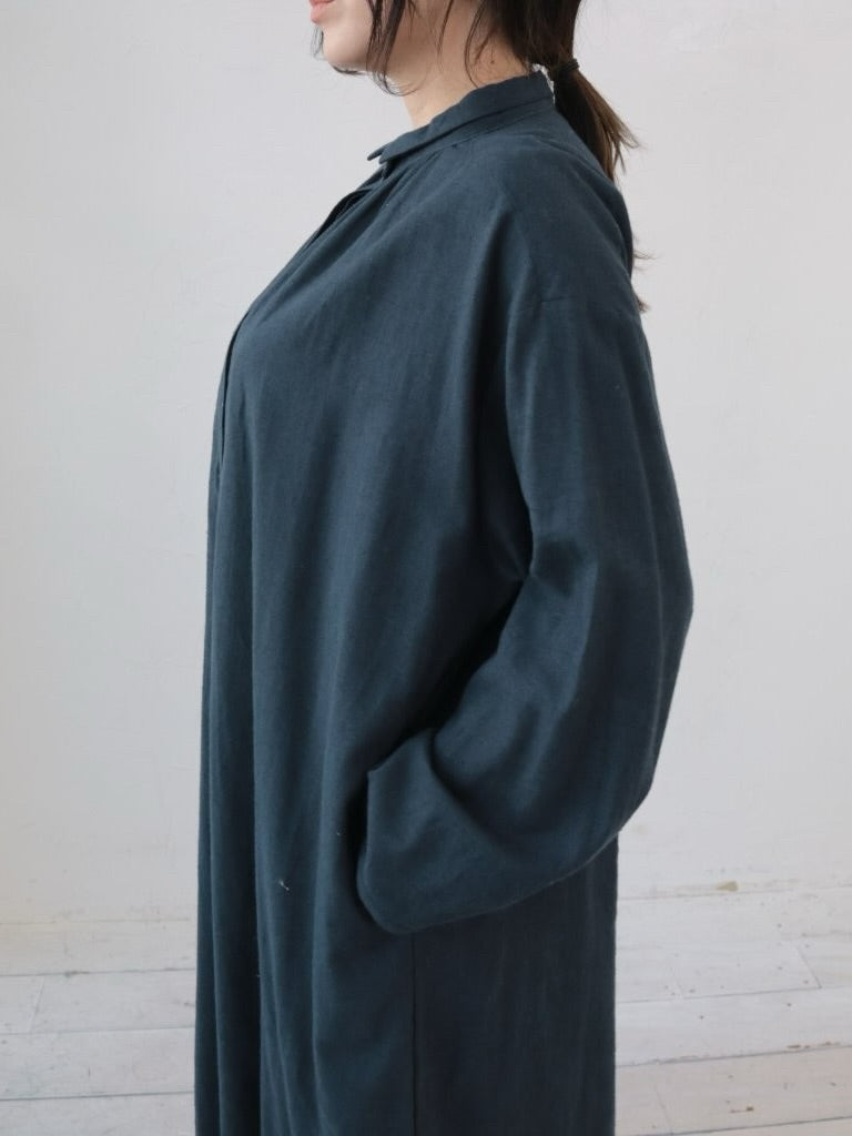 YARRA　オリジナルツイルちび衿ギャザーワンピース　YR-1554-249