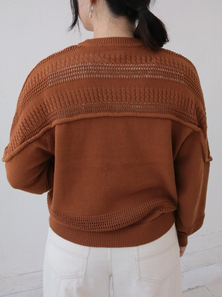 YARRA NEU　透かし編みヨークニットプルオーバー　NU-5612-407