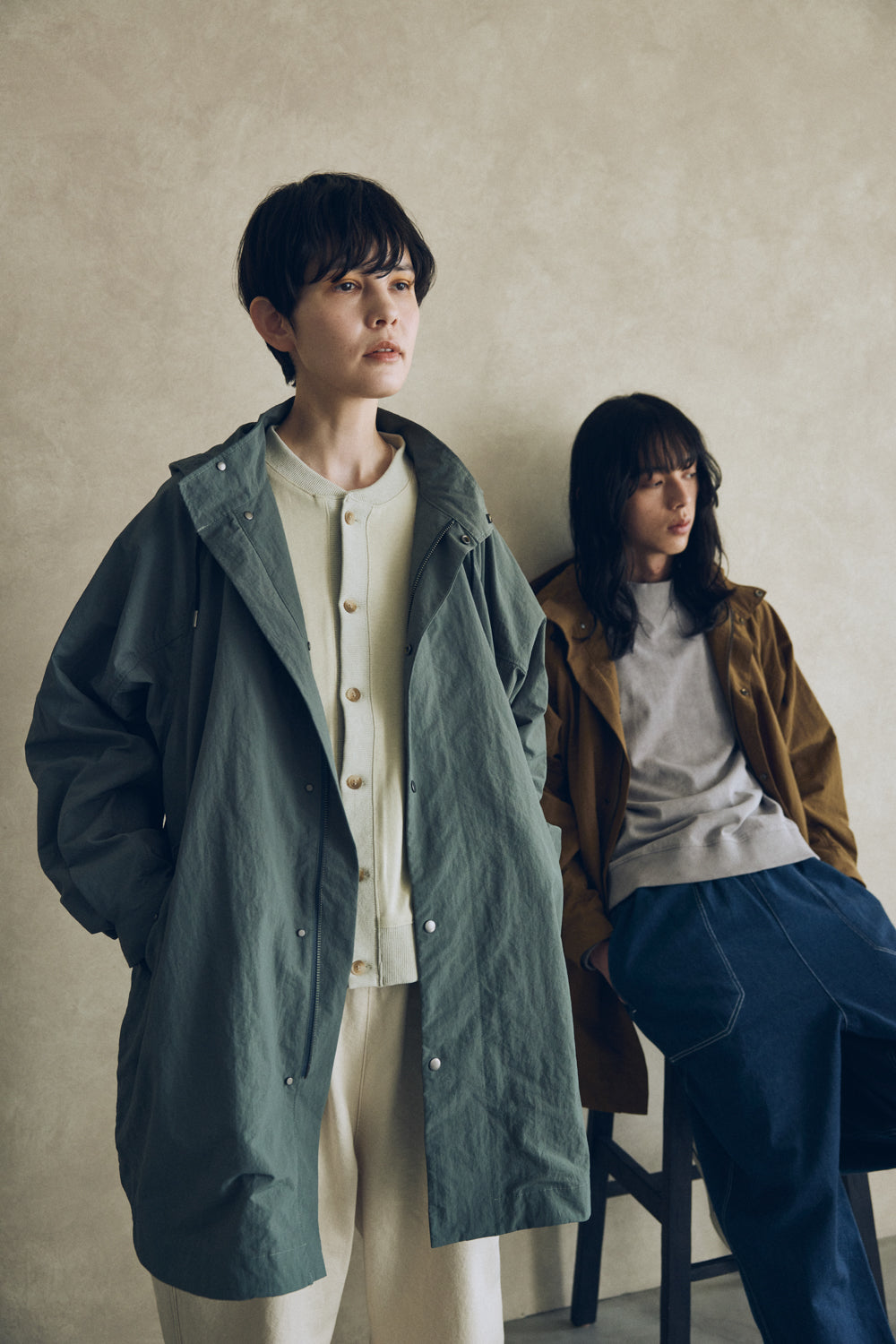 YARRA NEU　フード付きナイロンポンチョ風コート　NU-5547-414