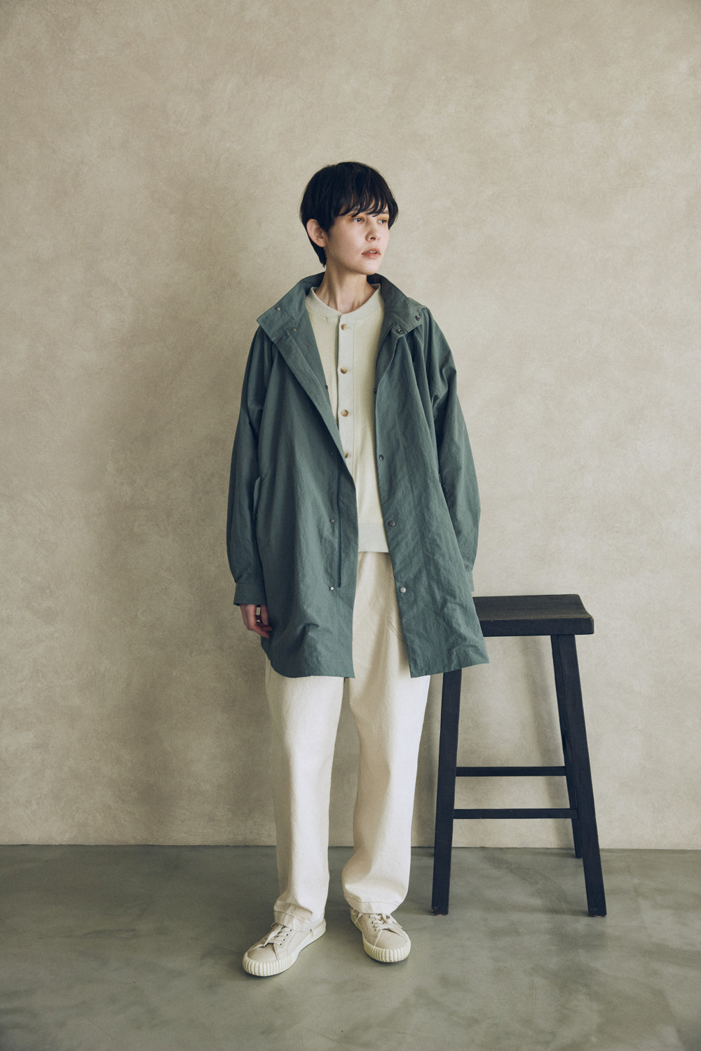 YARRA NEU　フード付きナイロンポンチョ風コート　NU-5547-414