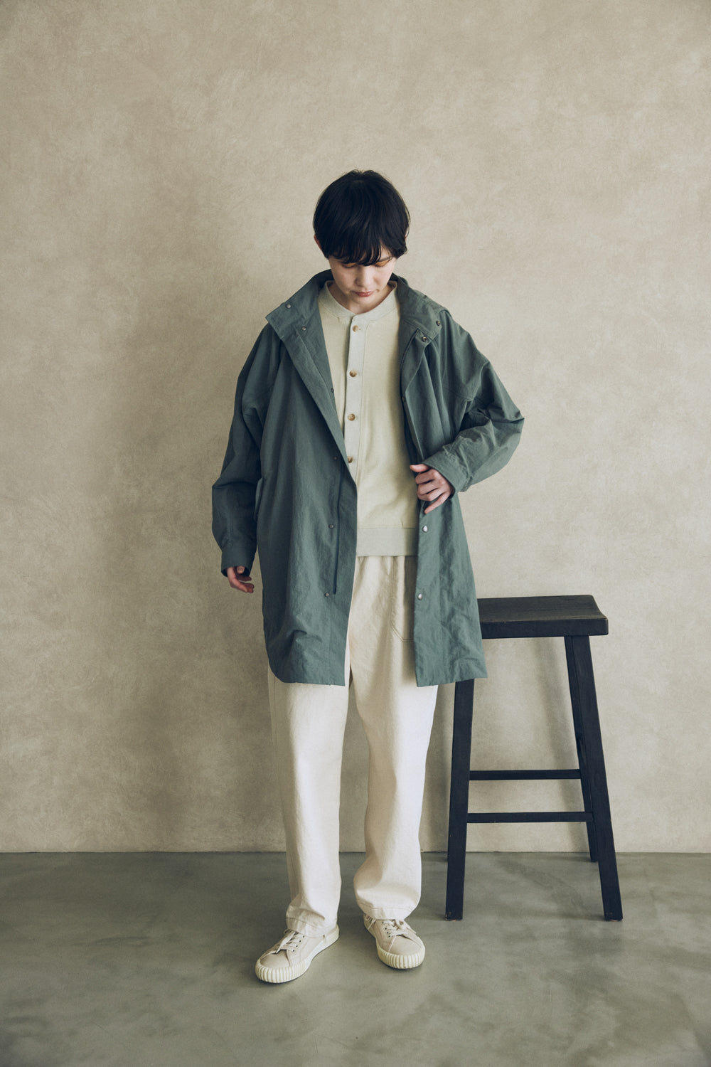 YARRA NEU　フード付きナイロンポンチョ風コート　NU-5547-414