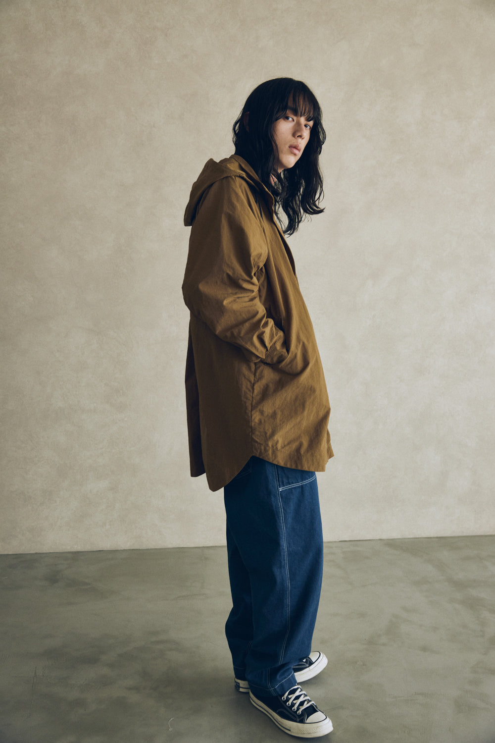 YARRA NEU　フード付きナイロンポンチョ風コート　NU-5547-414