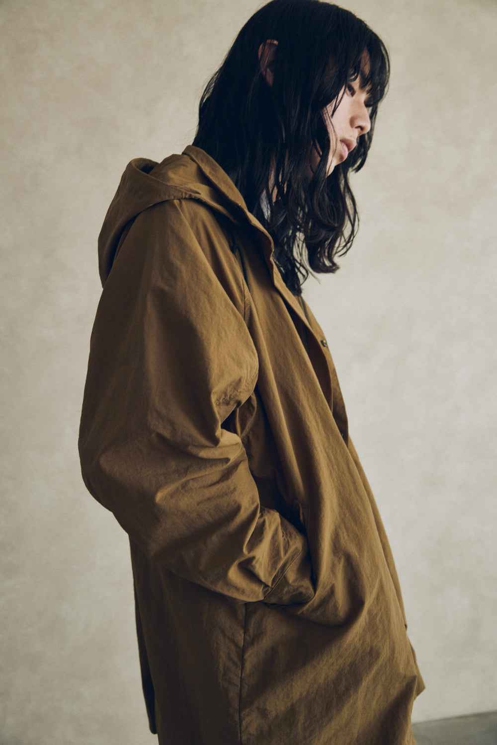 YARRA NEU　フード付きナイロンポンチョ風コート　NU-5547-414