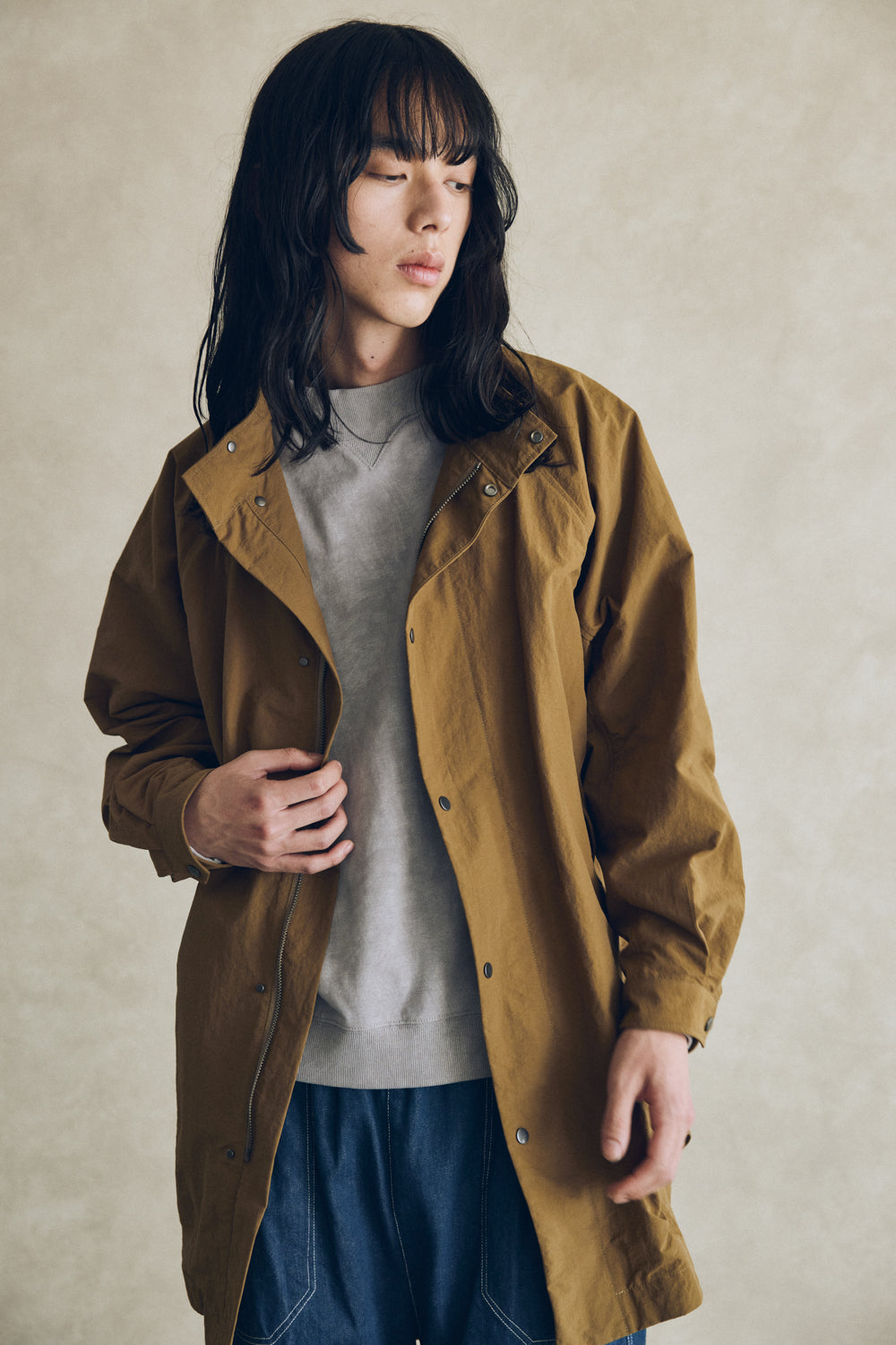 YARRA NEU　フード付きナイロンポンチョ風コート　NU-5547-414