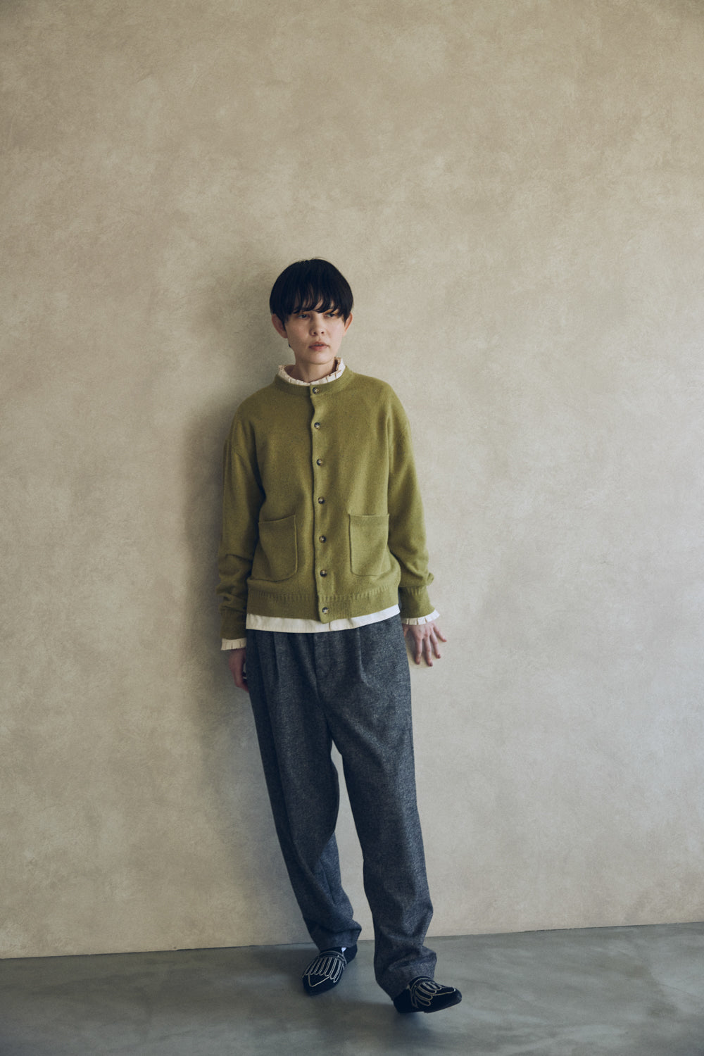 YARRA NEU　ヴィンテージワッシャー衿フリルシャツ　NU-5553-423