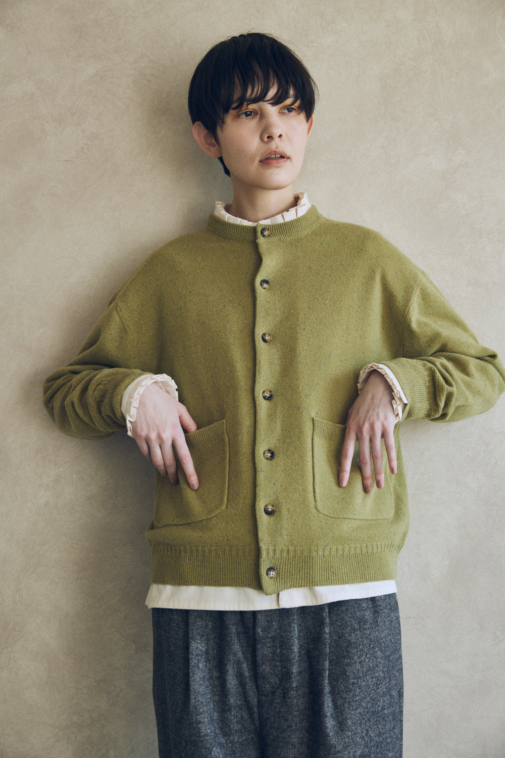 YARRA NEU　ヴィンテージワッシャー衿フリルシャツ　NU-5553-423