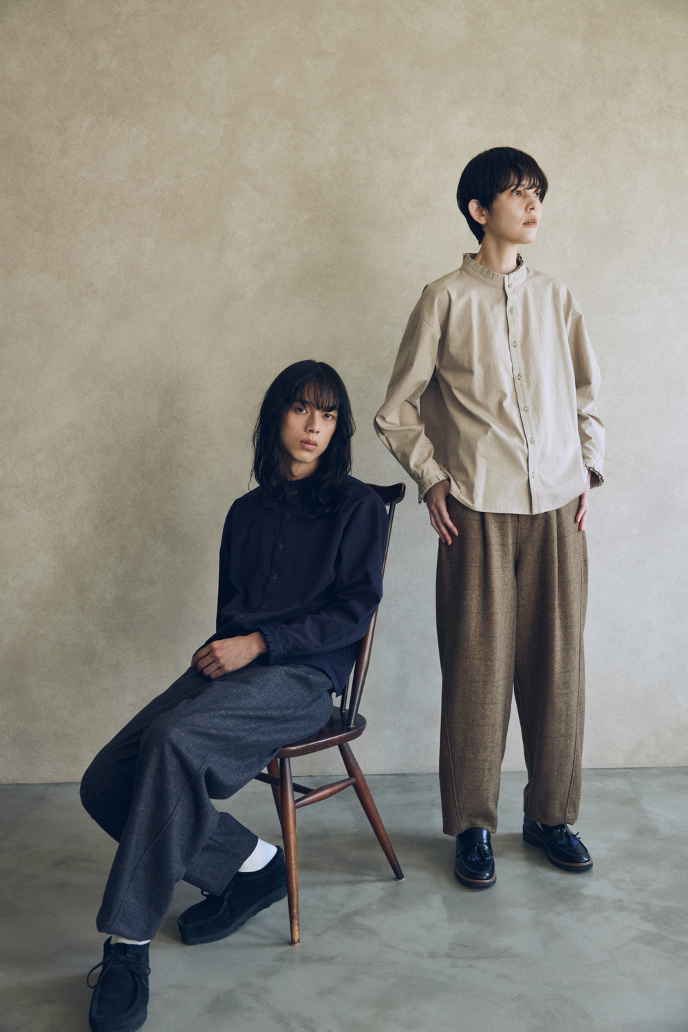 YARRA NEU　ヴィンテージワッシャー衿フリルシャツ　NU-5553-423