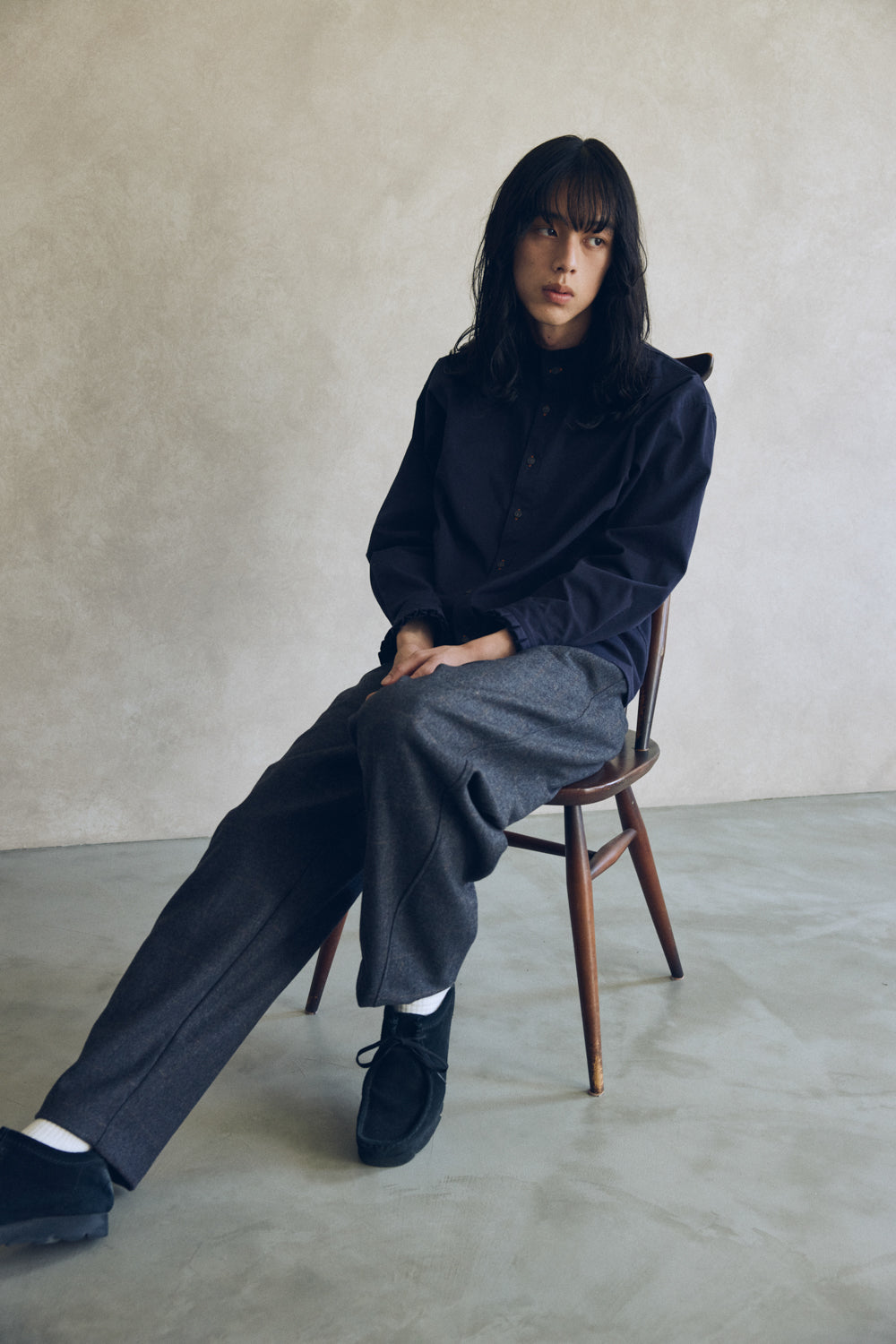 YARRA NEU　ヴィンテージワッシャー衿フリルシャツ　NU-5553-423